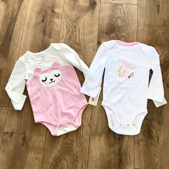 Cat & Jack Other - Baby Girls Bear Ruffle Pink White Onesie Bodysuits